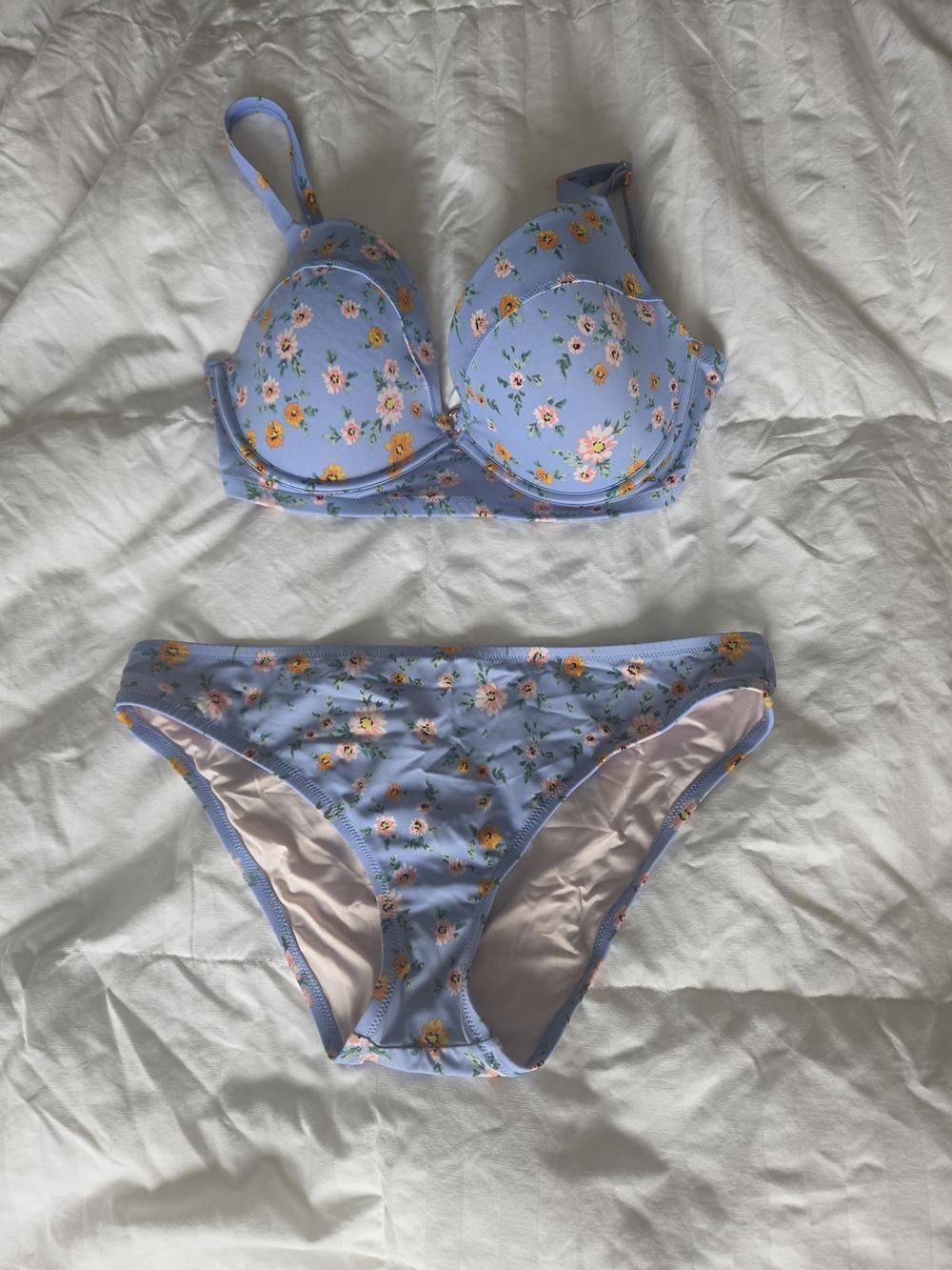 Shade & Shore Light Blue Floral Bikini Top and Bottom Set